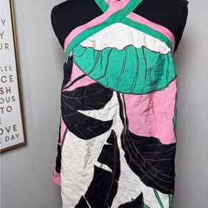 sofia by sofia vergara Pink Green Black Tropical Halter Top